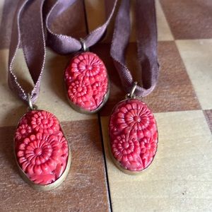 THREE Hand carved vintage coral necklaces.